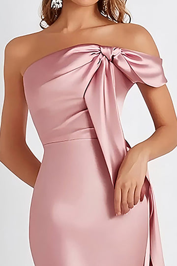 Pink Satin Strapless Formal Dress